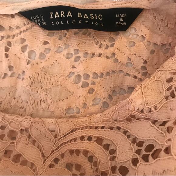 Zara Ruffled Guipure Lace Top Blush Beige Size Small NEW - Picture 10 of 11